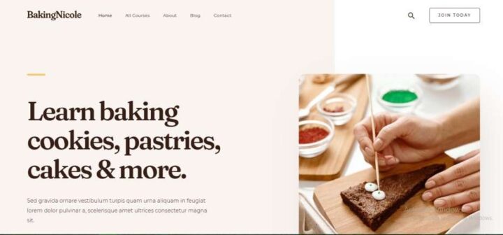Baking course selling website design