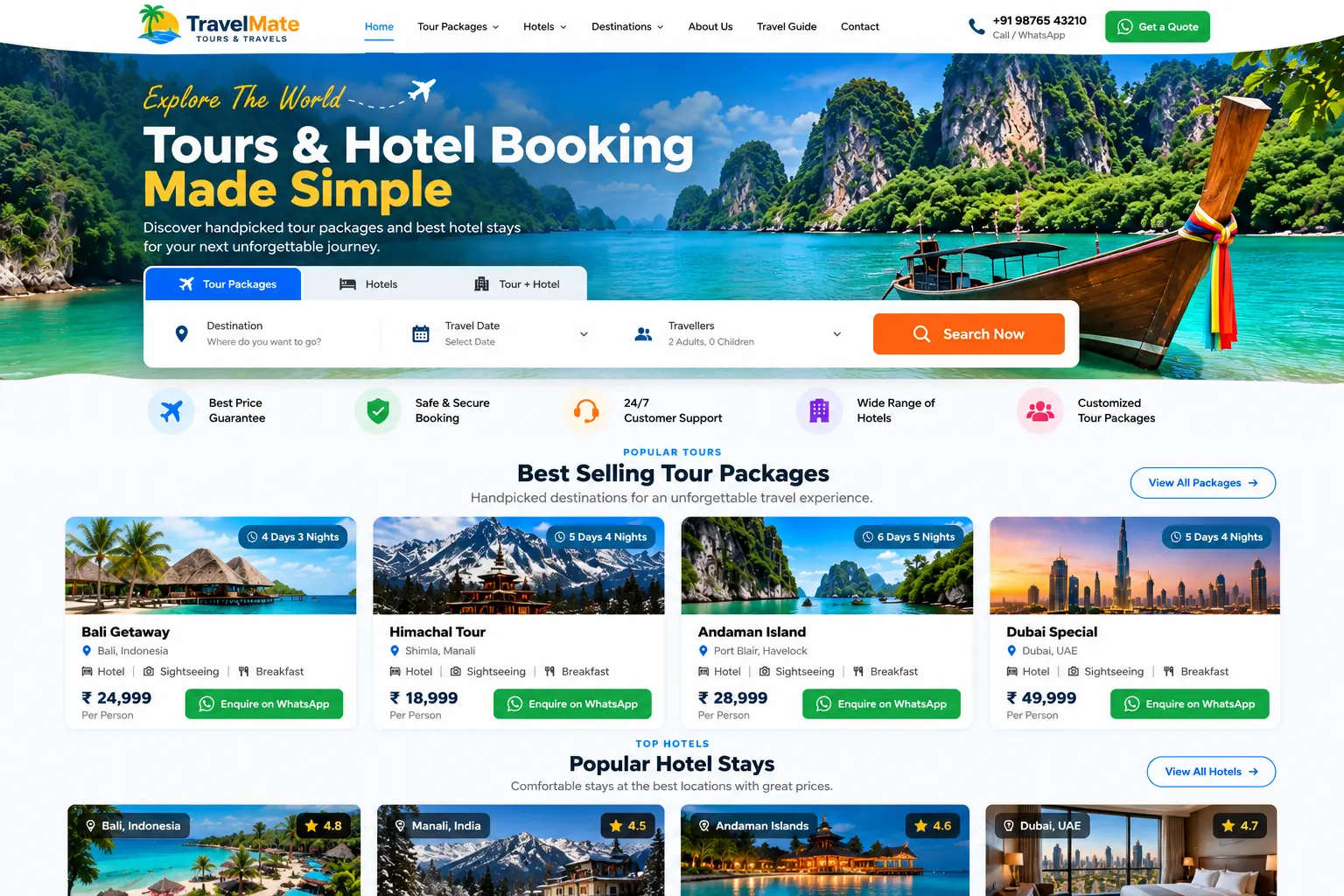 Tours and hotel booking website with hotel listings and room booking