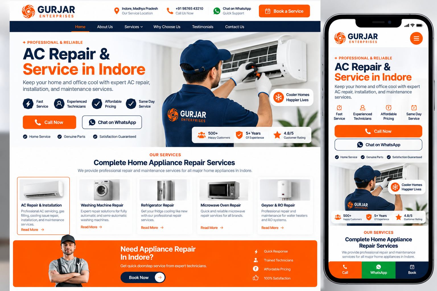Appliance Repair Website Project — Gurjar Enterprises, Indore